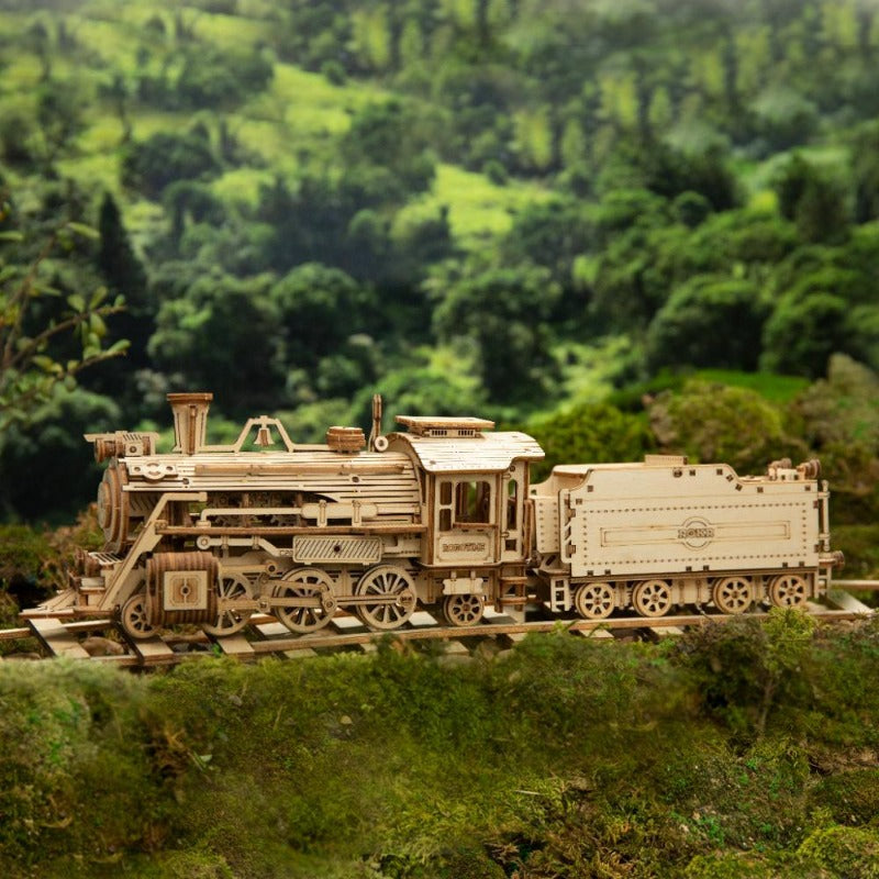 Locomotive à vapeur en maquette de bois