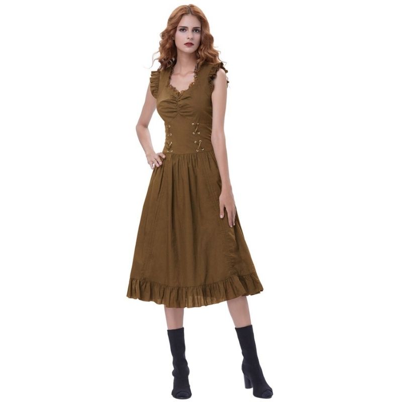 Longue robe brune au style steampunk