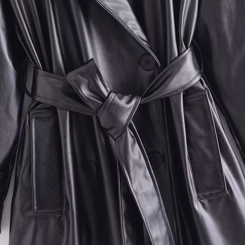 Manteau type trench-coat en simili PU