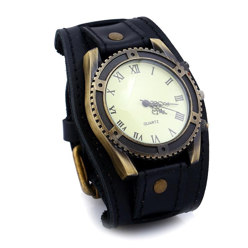 Montre à bracelet en cuir vintage pour homme