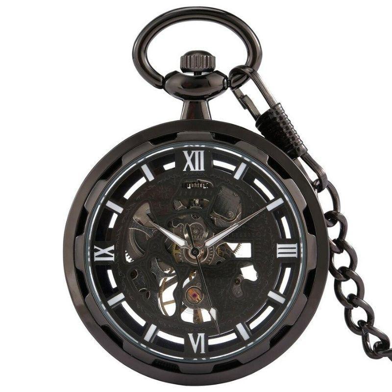 Montre à gousset squelette noire