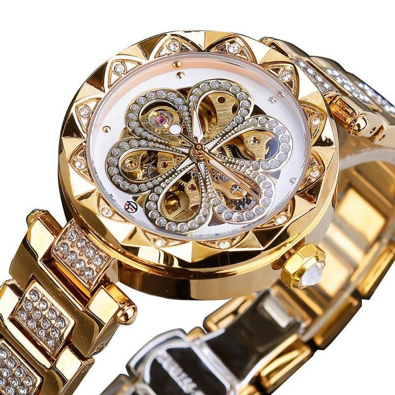 Montre de luxe féminine à mécanisme squelette