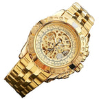 Montre dorée pour homme en acier avec cadran squelette