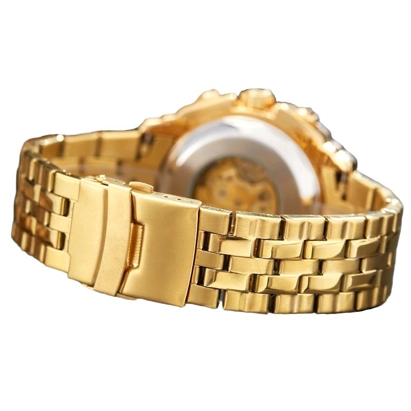 Montre homme dorée en acier de style squelette