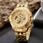 Montre homme squelette en acier doré