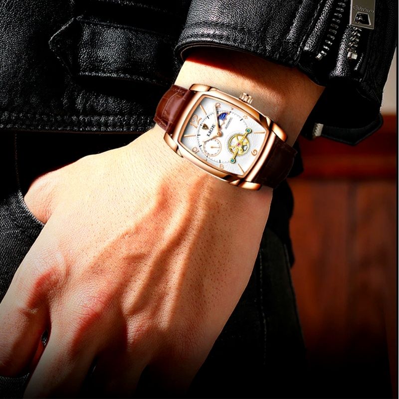 Montre masculine de luxe au cadran rectangulaire