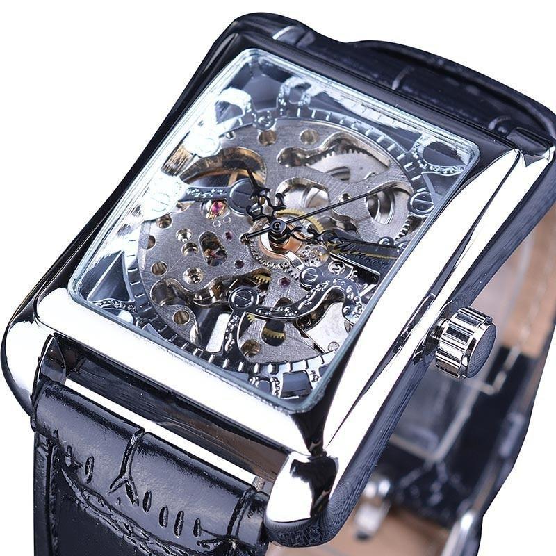 Montre masculine squelette de forme rectangulaire