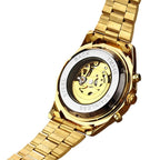 Montre masculine squelette en acier doré