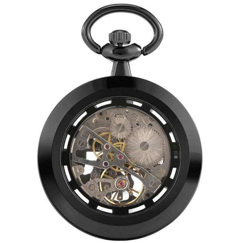 Montre noire à gousset style squelette