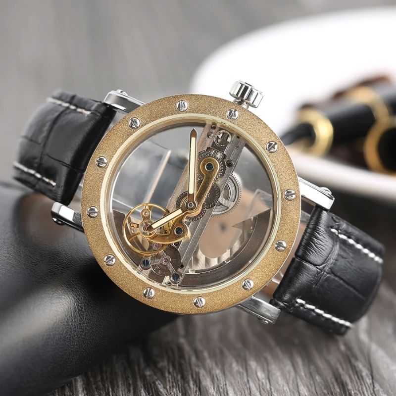 Montre squelette au boîtier transparent pour homme