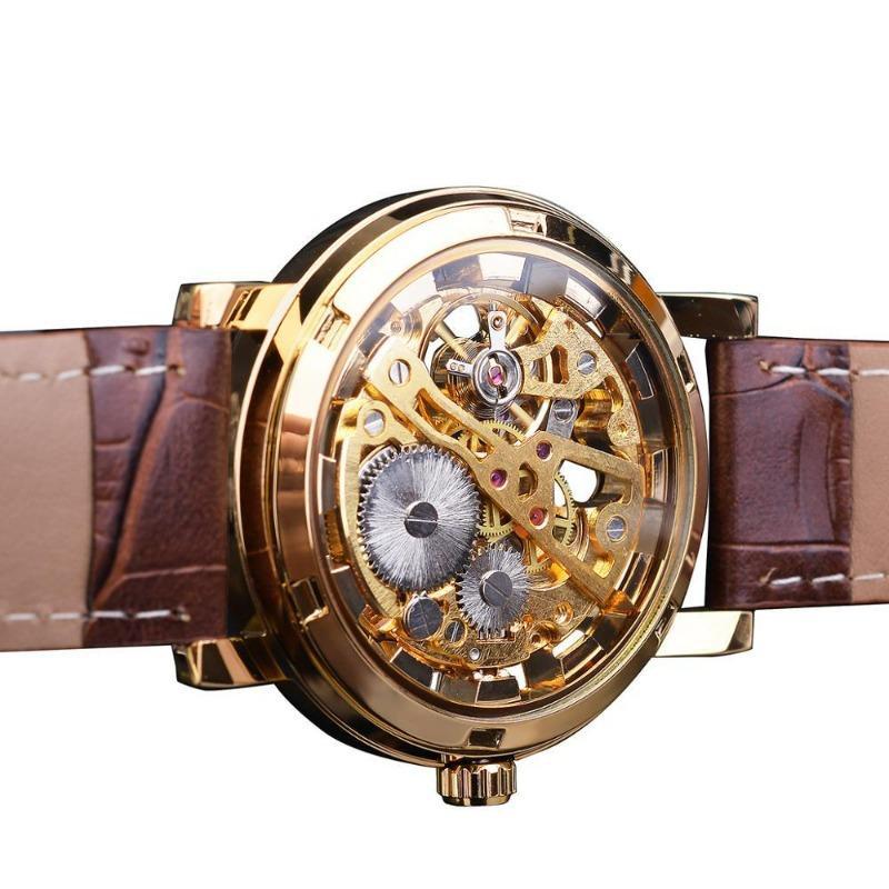 Montre squelette pour homme montée sur bracelet simili
