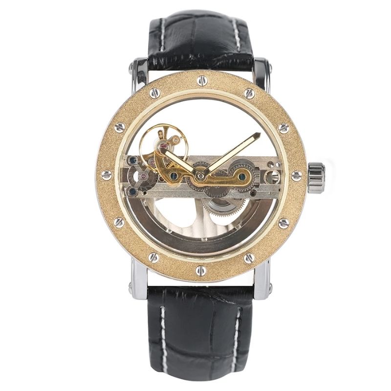 Montre transparente masculine à mouvement squelette