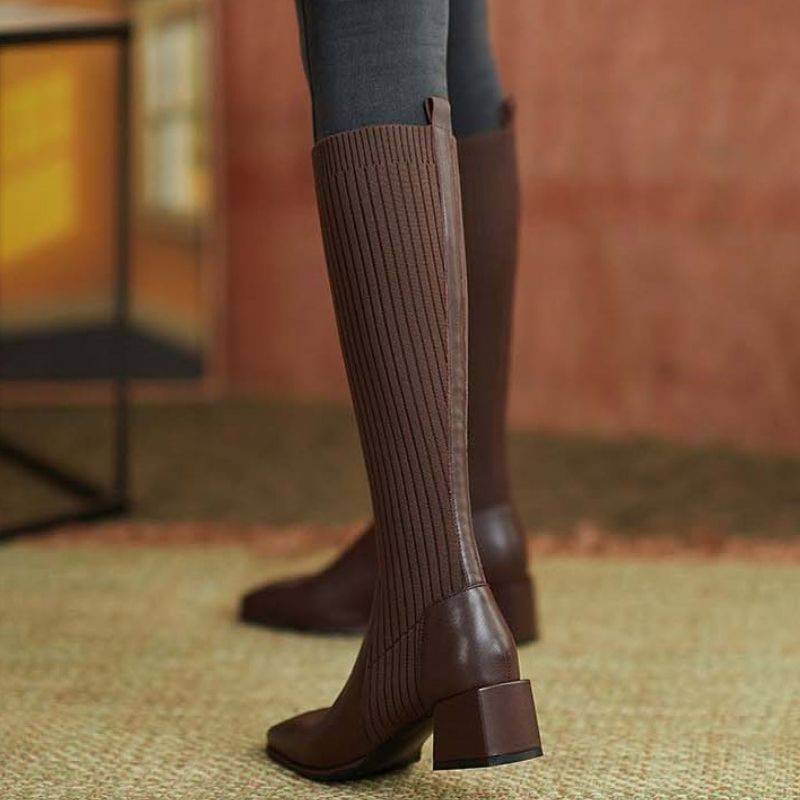 Paire de bottes chaussettes marron pour femme