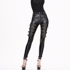 Pantalon d’inspiration steampunk en simili PU noir