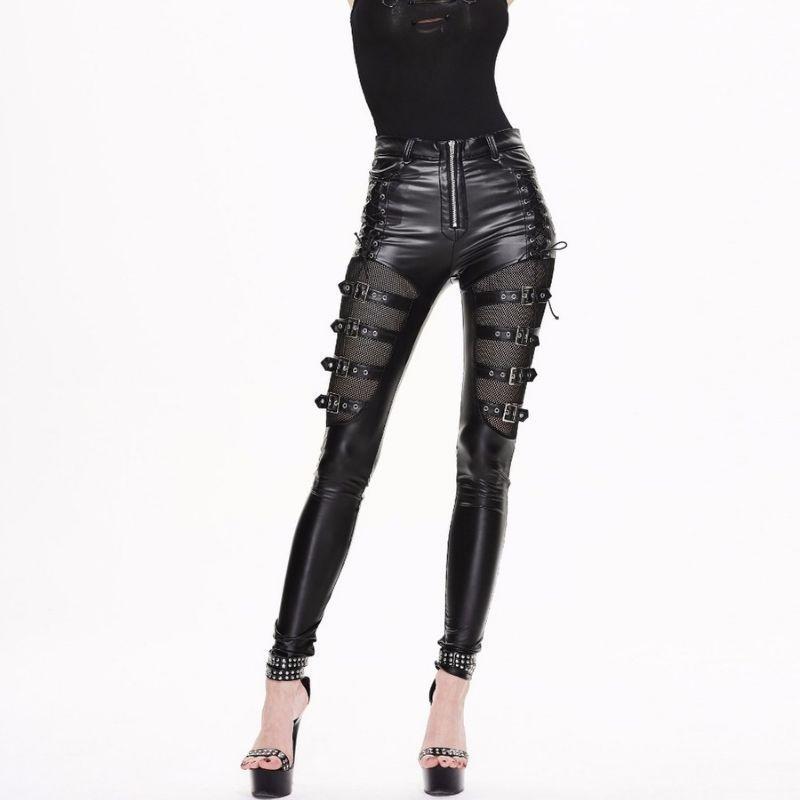 Pantalon d’inspiration steampunk en simili PU noir