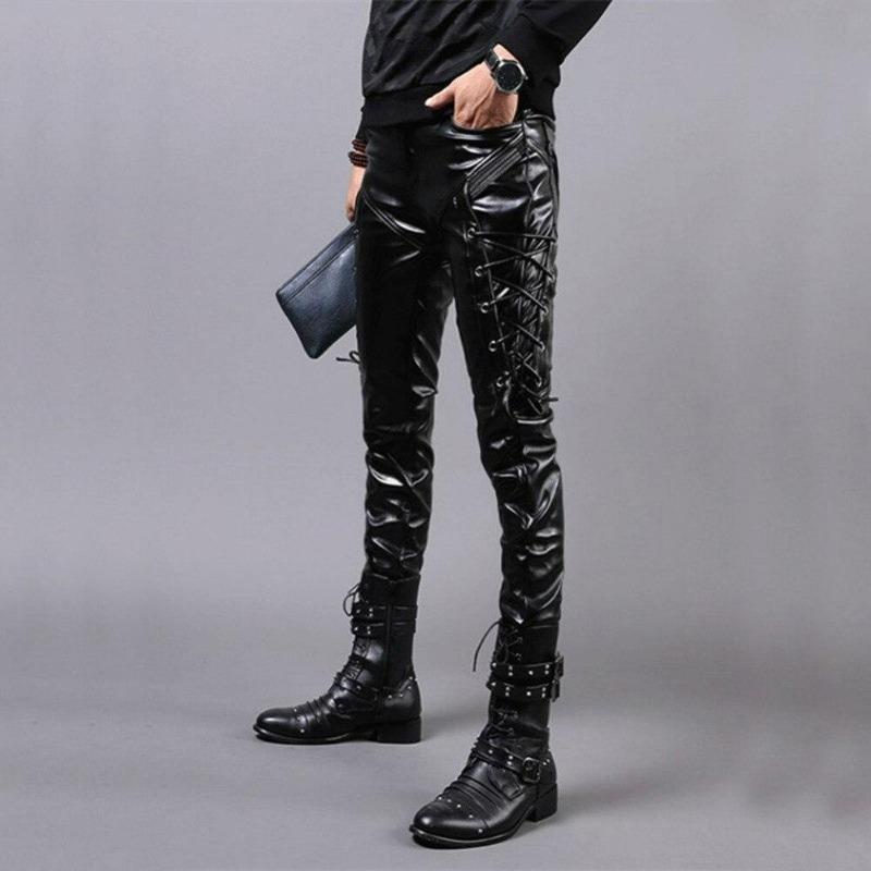 Pantalon en simili de style gothique pour homme