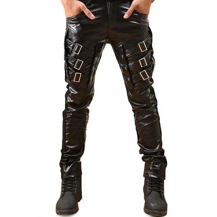 Pantalon en simili PU gothique pour homme
