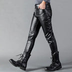 Pantalon en simili PU noir pour homme