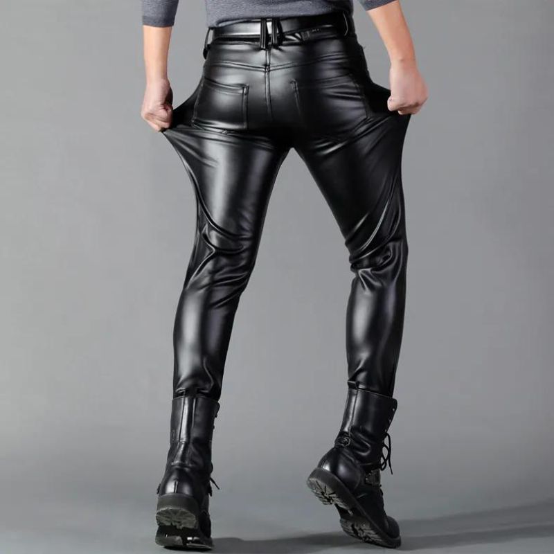 Pantalon homme noir en simili PU