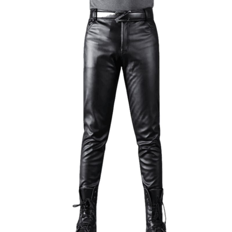 Pantalon noir en simili PU pour homme