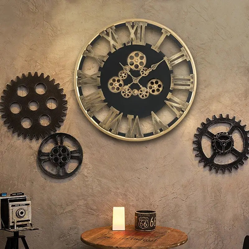 Pendule steampunk avec engrenage tournant