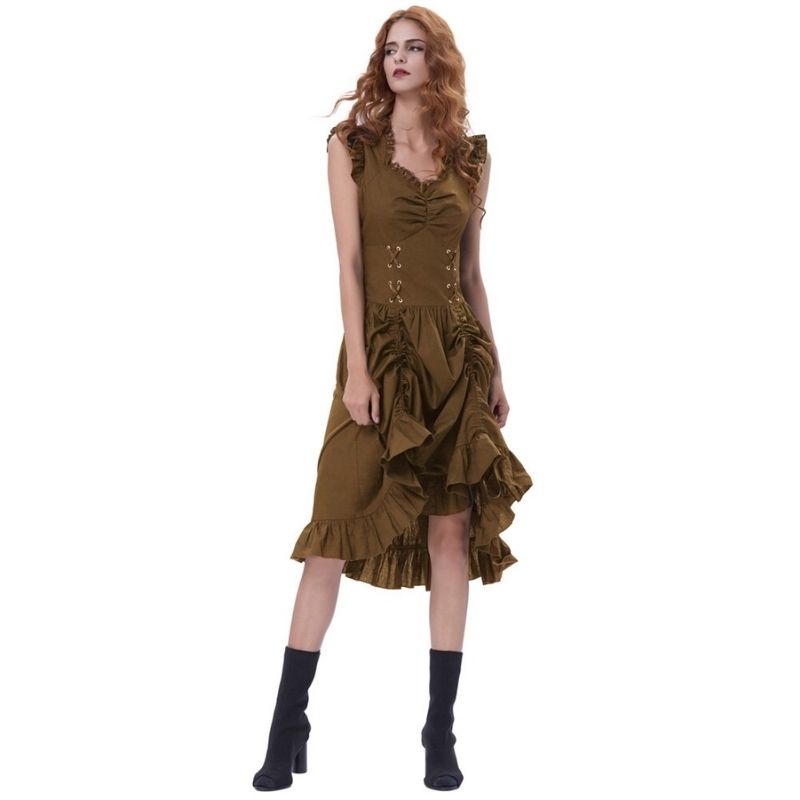 Robe steampunk longue de couleur marron