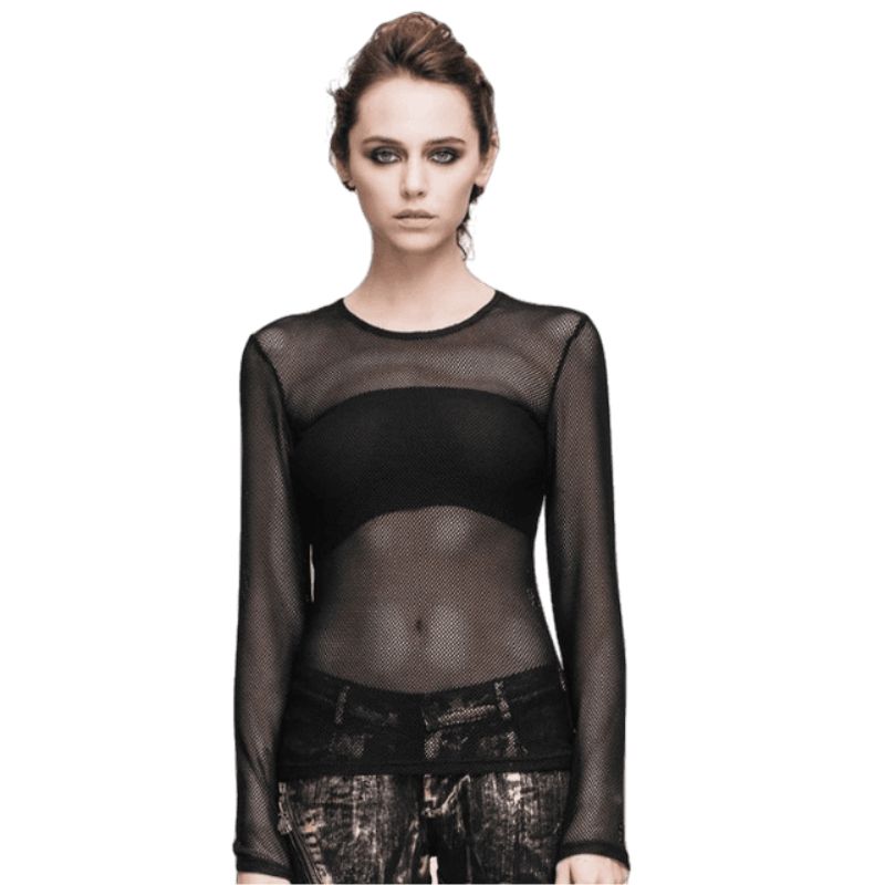T-shirt transparent en maille pour femme