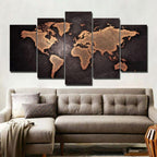 Tableau carte du monde en cinq parties