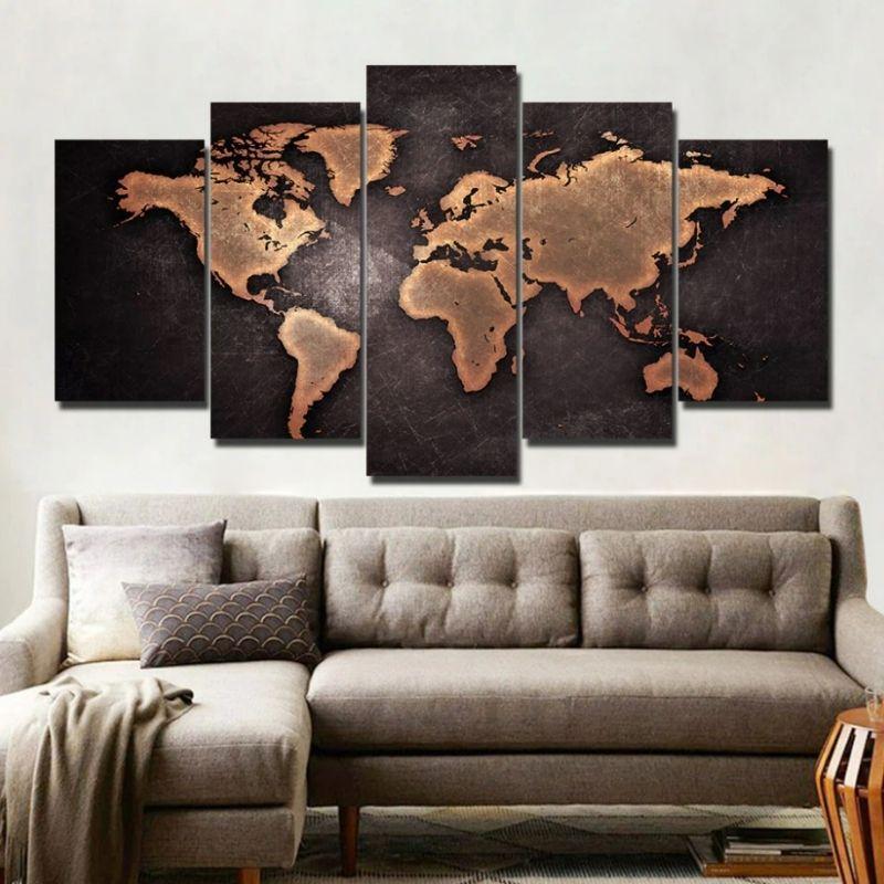 Tableau carte du monde en cinq parties