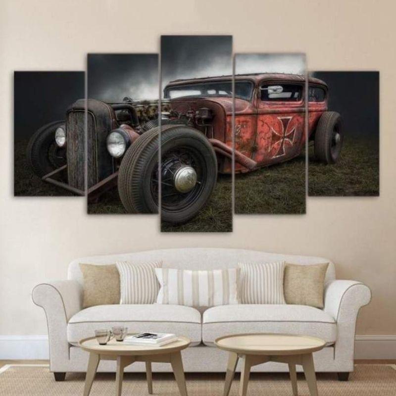 Tableau vintage représentant une voiture