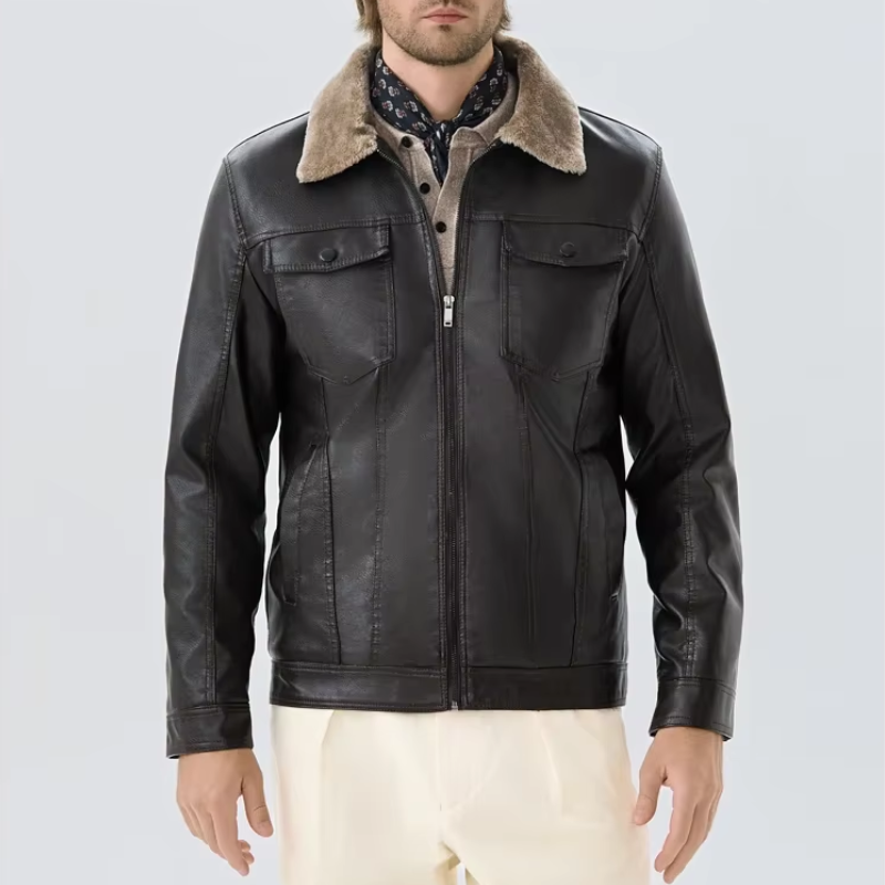 Veste d'aviateur masculine à col fourrure
