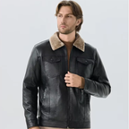 Veste d'aviateur pour homme avec col fourrure