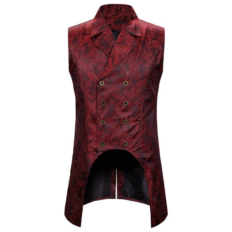Veste de costume gothique rouge sans manches pour homme