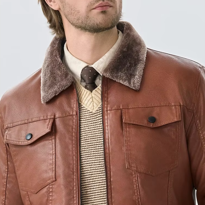 Veste homme à col en fourrure esprit aviateur