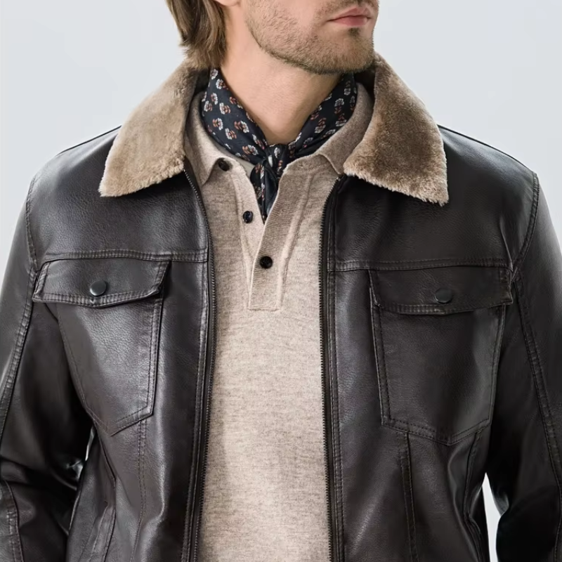 Veste homme style aviateur avec col fourrure