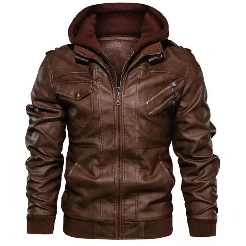 Veste masculine en simili PU avec capuche